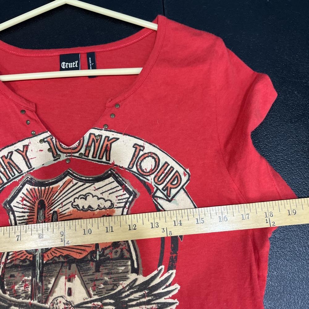 Cruel T-Shirt Womens L Red Honky Tonk Tour Graphic Studded V-Neck Festival - Picture 4 of 7